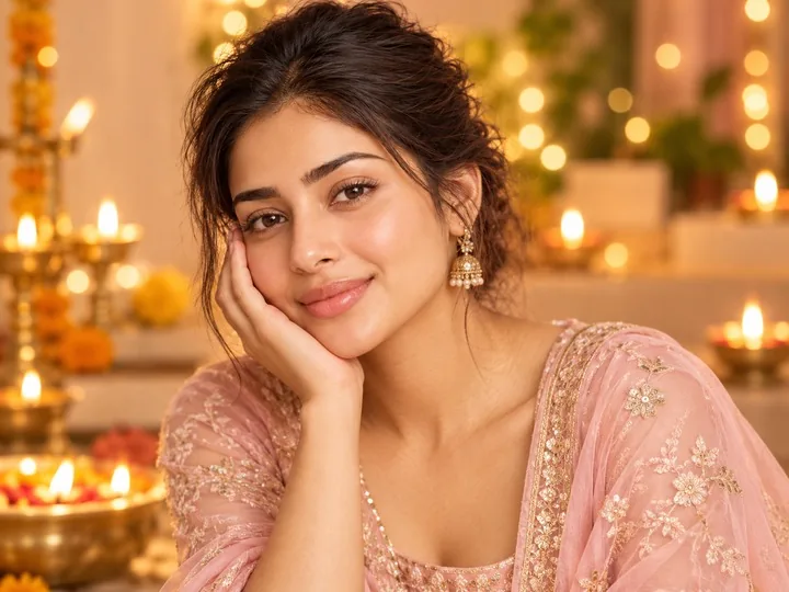 A woman glowing before an event