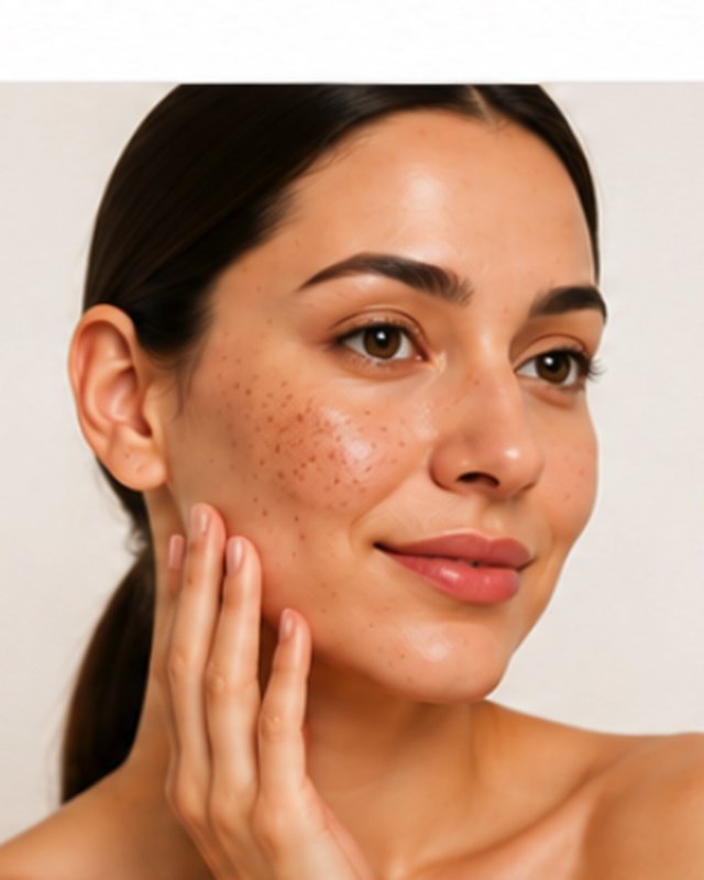 Patchy pigmentation across a cheek