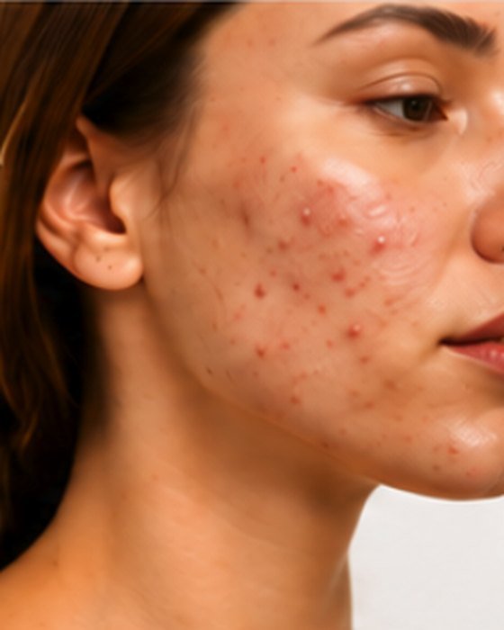 Close-up of acne-prone skin on the cheek