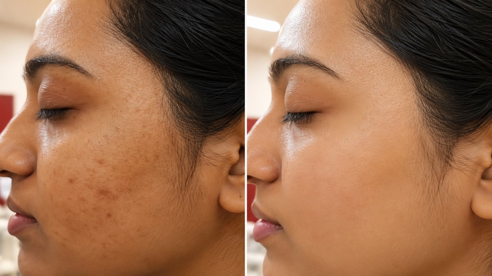 Facial skin before and after acne-scar resurfacing